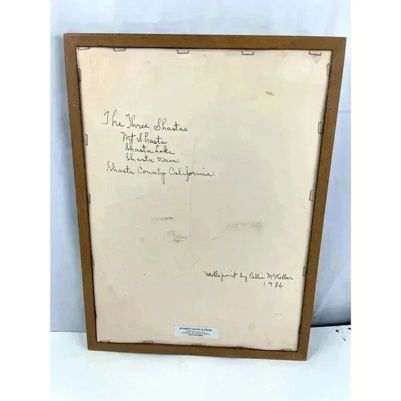 VTG Three Shastas Dam CA Needlepoint Embroidered MCM Fiber Art 12"x16" Framed - Picture 4 of 15